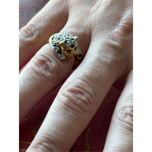 Gold Tone Pave Panther Ring Size 6 - Picture 4 of 7